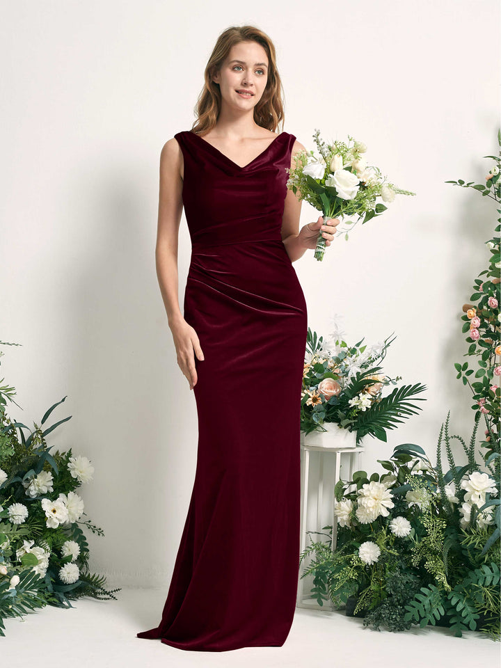 Burgundy Velvet Bridesmaid Dress Mermaid Maxi V-Neck | Carlyna Burgundy Velvet Bridesmaid Dress Mermaid Maxi V-Neck | Carlyna