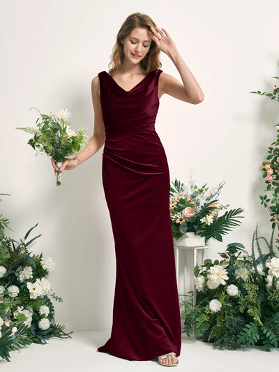 Carlyna Pearl Mermaid Burgundy Velvet Bridesmaid Dress Maxi Sleeveless V-Neck Dress Side View 2 #color_burgundy