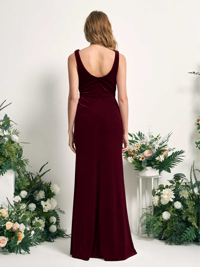 Carlyna Pearl Mermaid Burgundy Velvet Bridesmaid Dress Maxi Sleeveless V-Neck Dress Back View #color_burgundy