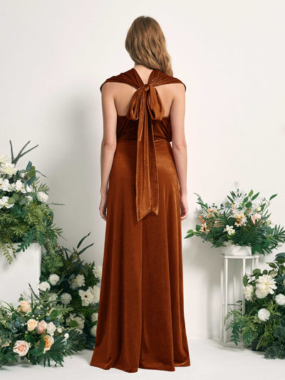 Carlyna Prima Convertible Burnt Orange Velvet Bridesmaid Dress Maxi Sleeveless Straight Dress Side View 2 #color_burnt-orange