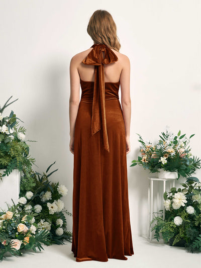 Carlyna Prima Convertible Burnt Orange Velvet Bridesmaid Dress Maxi Sleeveless Straight Dress Side View 5 #color_burnt-orange