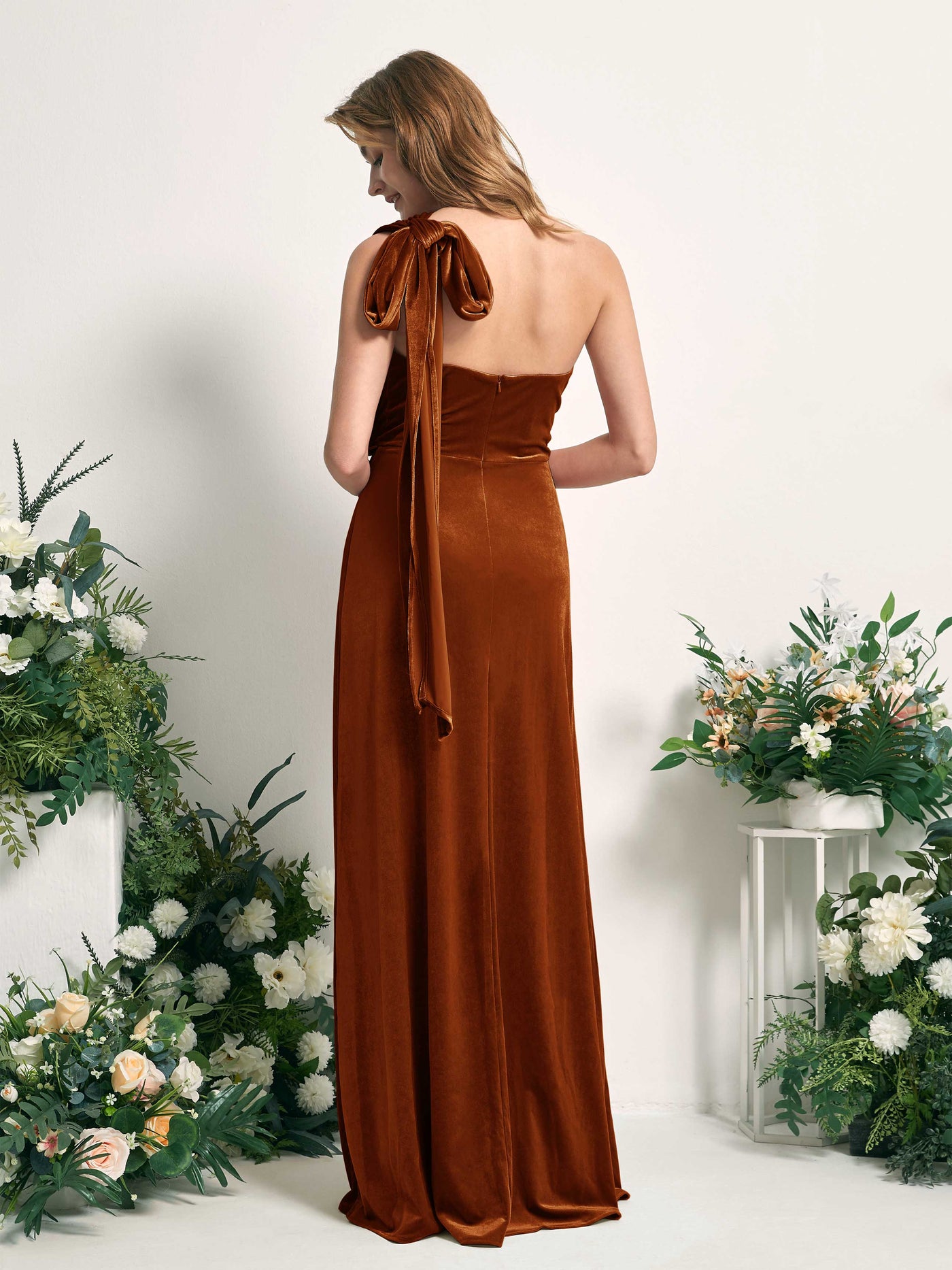 Burnt Orange Velvet Bridesmaid Dress Convertible Maxi