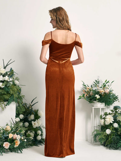 Carlyna Salome Mermaid Burant Orange Velvet Bridesmaid Dress Maxi Sleeveless Sweetheart Dress Back View #color_burant-orange