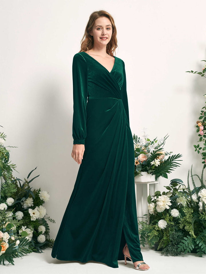 Hunter Green Velvet V-Neck Bridesmaid Dress Mermaid Floor-Length | Carlyna Hunter Green Velvet V-Neck Bridesmaid Dress Mermaid Floor-Length | Carlyna