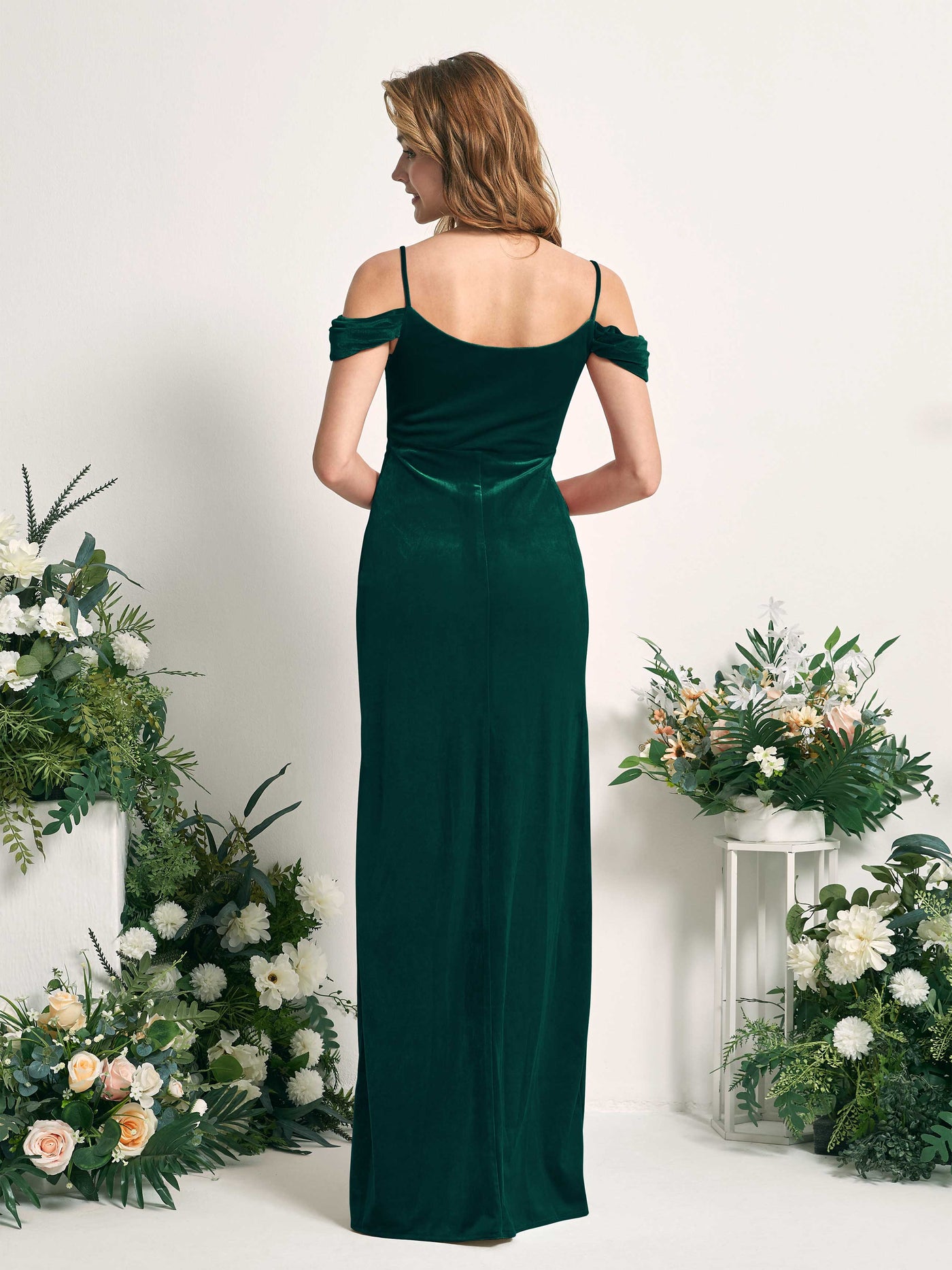Hunter Green Velvet Bridesmaid Dress Mermaid Maxi Off-the-Shoulder