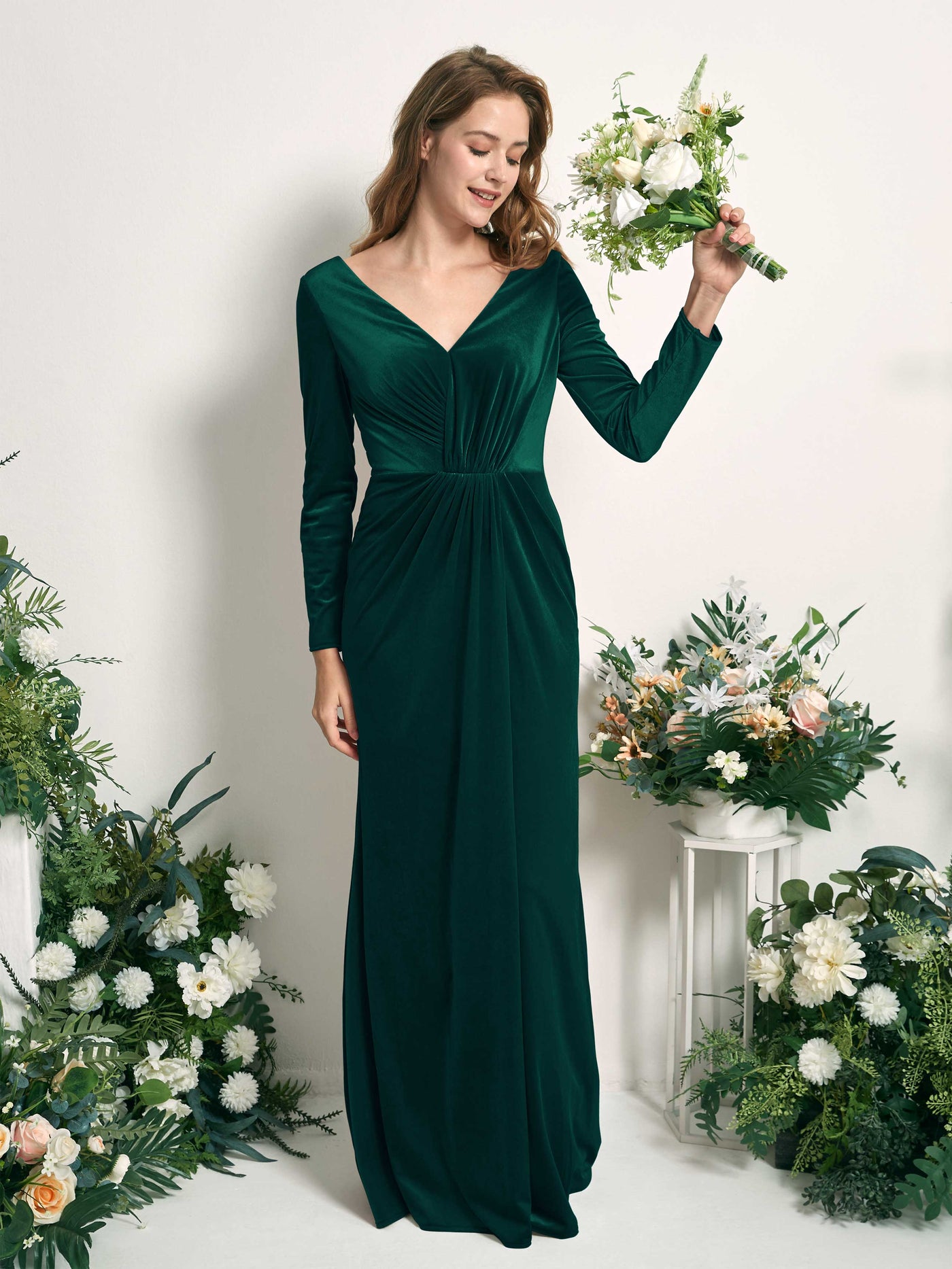Hunter Green Long Sleeve Bridesmaid Dresses Hunter Green Velvet