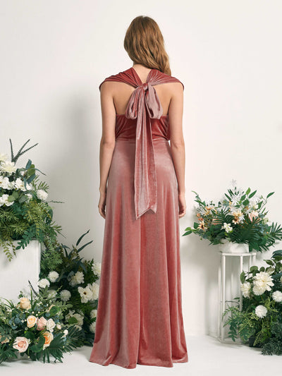 Carlyna Prima Convertible Dusty Rose Velvet Bridesmaid Dress Maxi Sleeveless Straight Dress Side View 2 #color_dusty-rose