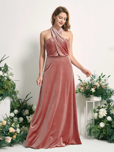 Carlyna Prima Convertible Dusty Rose Velvet Bridesmaid Dress Maxi Sleeveless Straight Dress Side View 3 #color_dusty-rose