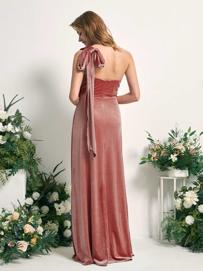 Carlyna Prima Convertible Dusty Rose Velvet Bridesmaid Dress Maxi Sleeveless Straight Dress Back View #color_dusty-rose