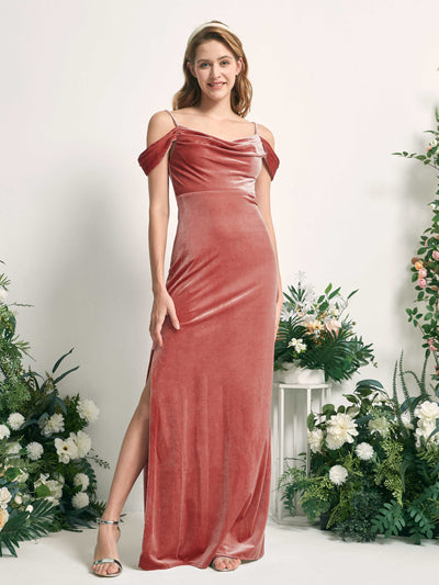Carlyna Salome Mermaid Dusty Rose Velvet Bridesmaid Dress Maxi Sleeveless Sweetheart Dress Front View #color_dusty-rose