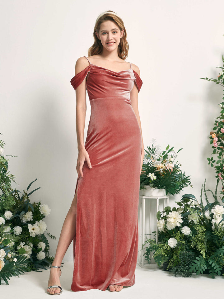 Dusty Rose Velvet Bridesmaid Dress Mermaid Maxi Off-the-Shoulder | Carlyna Dusty Rose Velvet Bridesmaid Dress Mermaid Maxi Off-the-Shoulder | Carlyna