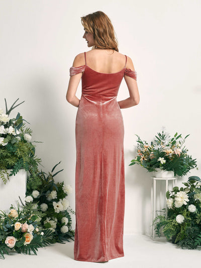 Carlyna Salome Mermaid Dusty Rose Velvet Bridesmaid Dress Maxi Sleeveless Sweetheart Dress Back View #color_dusty-rose