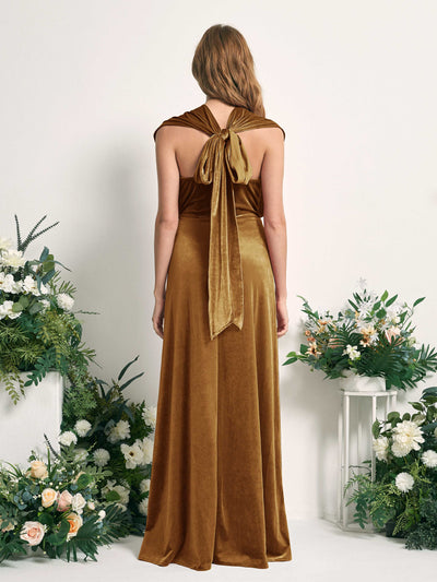 Carlyna Prima Convertible Burnished Gold Velvet Bridesmaid Dress Maxi Sleeveless Straight Dress Side View 2 #color_burnished-gold