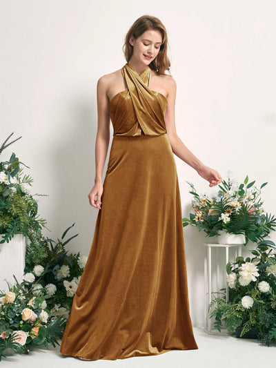 Carlyna Prima Convertible Burnished Gold Velvet Bridesmaid Dress Maxi Sleeveless Straight Dress Side View 3 #color_burnished-gold