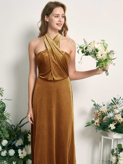 Carlyna Prima Convertible Burnished Gold Velvet Bridesmaid Dress Maxi Sleeveless Straight Dress Side View 4 #color_burnished-gold
