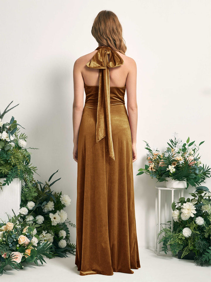 Burnished Gold Velvet Bridesmaid Dress Convertible Floor-Length