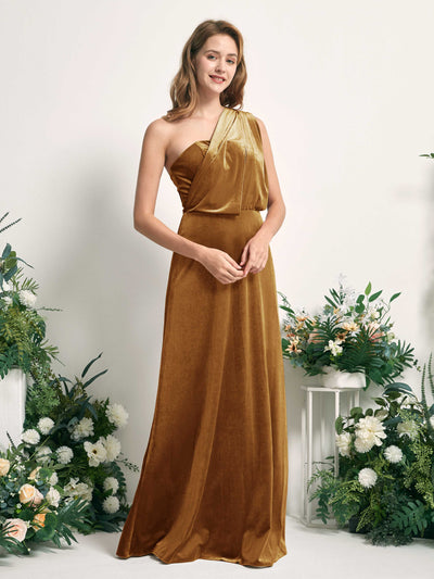 Carlyna Prima Convertible Burnished Gold Velvet Bridesmaid Dress Maxi Sleeveless Straight Dress Side View 6 #color_burnished-gold
