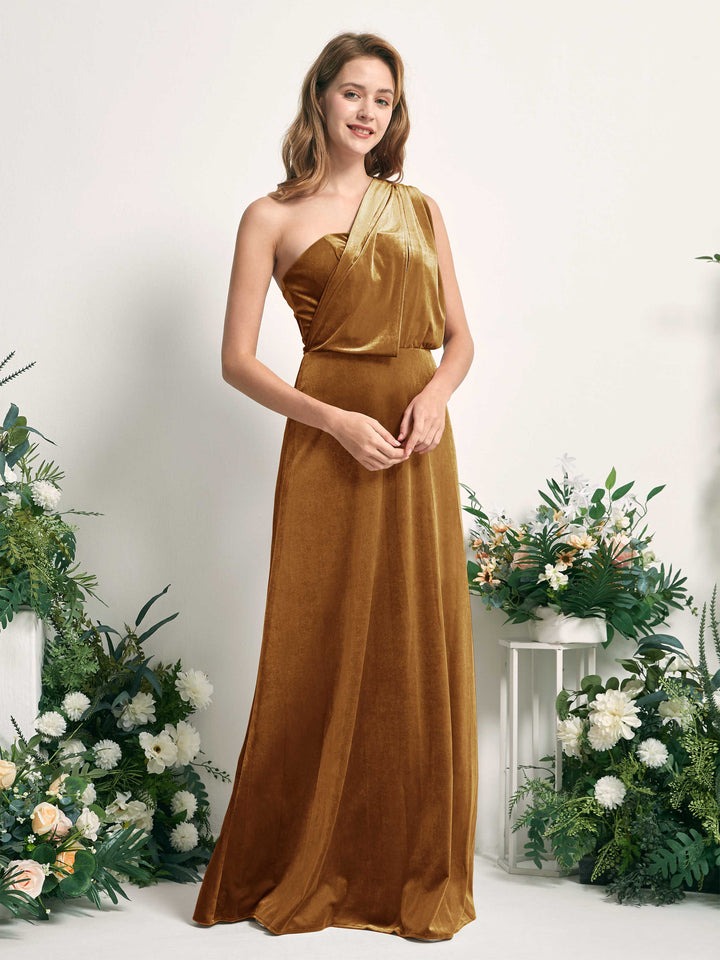 Burnished Gold Velvet Bridesmaid Dress Convertible Floor-Length