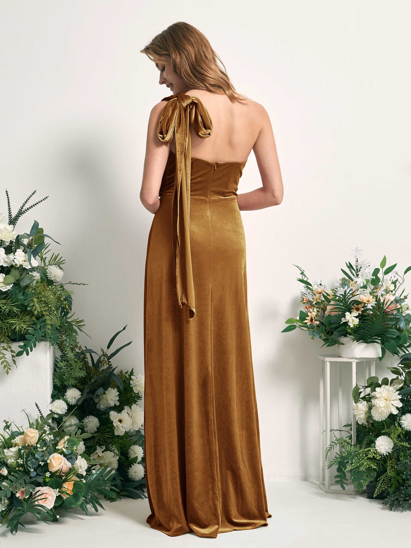 Burnished Gold Bridesmaid Dresses A-line Open back Convertible Straps Velvet Dresses (82220616)#color_burnished-gold