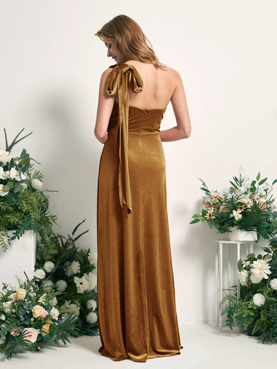 Carlyna Prima Convertible Burnished Gold Velvet Bridesmaid Dress Maxi Sleeveless Straight Dress Back View #color_burnished-gold