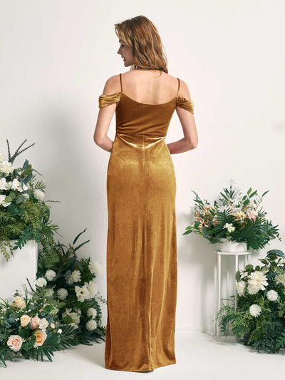 Carlyna Salome Mermaid Burnished Gold Velvet Bridesmaid Dress Maxi Sleeveless Sweetheart Dress Back View #color_burnished-gold