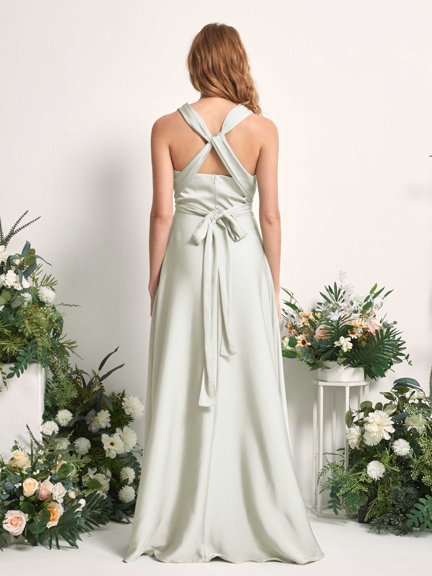 Ivory Bridesmaid Dresses Bridesmaid Dress A-line Satin Halter Full Length Short Sleeves Wedding Party Dress (81226476)#color_ivory