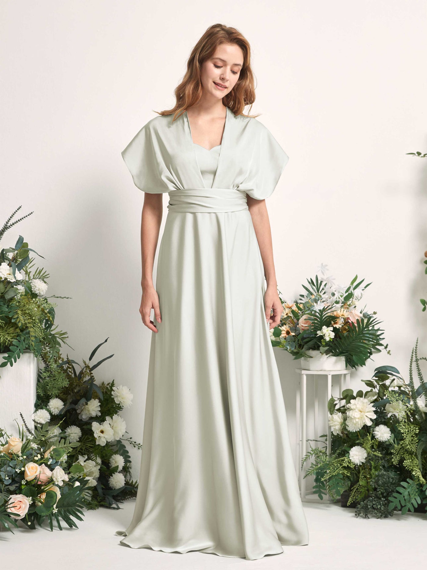 Ivory Bridesmaid Dresses Bridesmaid Dress A-line Satin Halter Full Length Short Sleeves Wedding Party Dress (81226476)#color_ivory