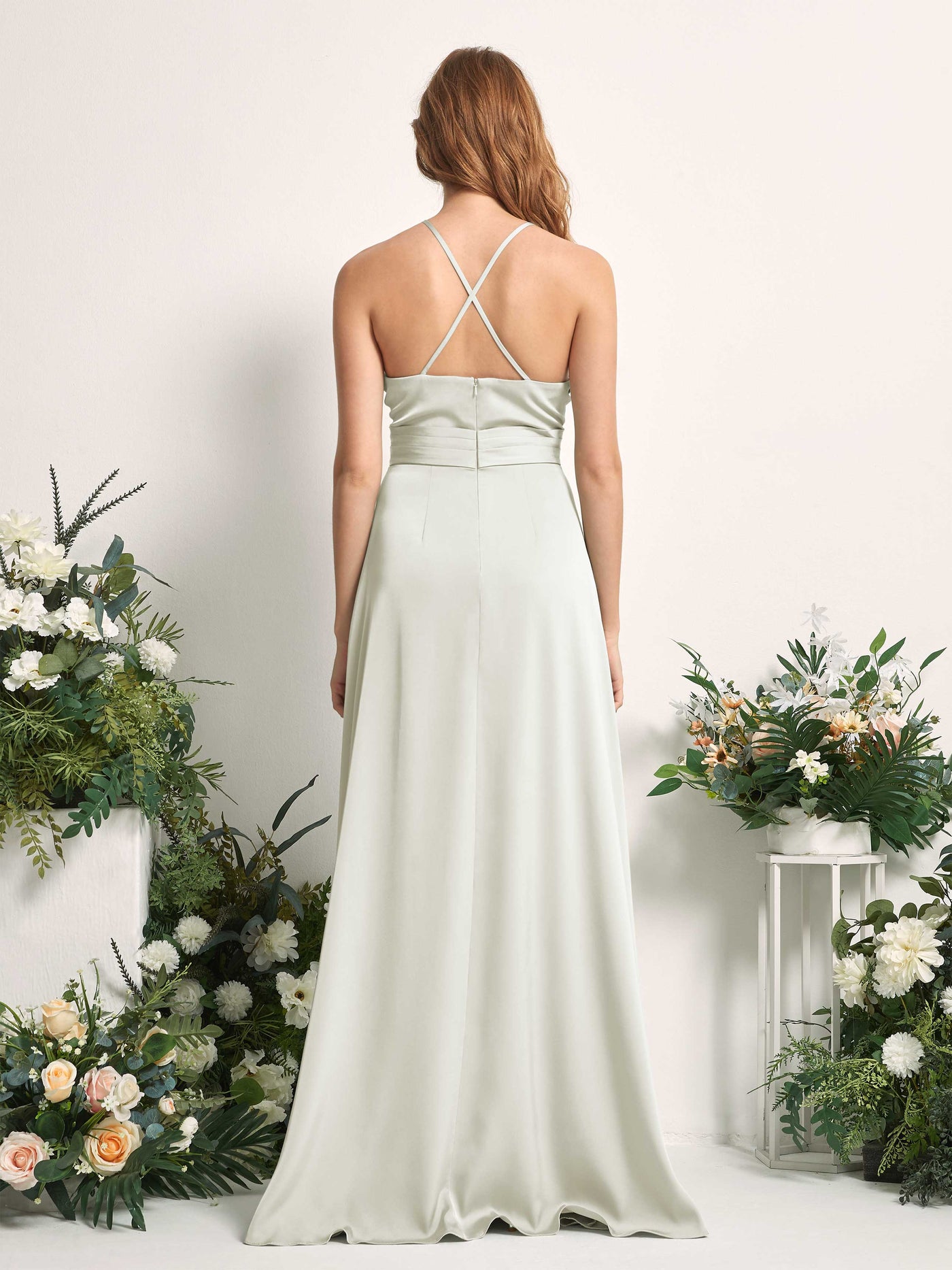Ivory Bridesmaid Dresses Bridesmaid Dress A-line Satin Spaghetti-straps Full Length Sleeveless Wedding Party Dress (80225776)#color_ivory