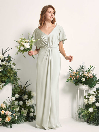 Carlyna Bailey A-Line Ivory Satin Bridesmaid Dress Maxi Cap Sleeve V-Neck Dress Side View 2 #color_ivory