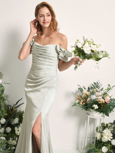 Carlyna Bianca Sheath Ivory Satin Bridesmaid Dress Maxi Sleeveless Cowl Neck Dress Side View 2 #color_ivory