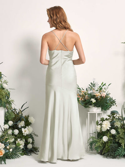 Carlyna Florence Mermaid Ivory Satin Bridesmaid Dress Maxi Sleeveless Cowl Neck Dress Back View #color_ivory