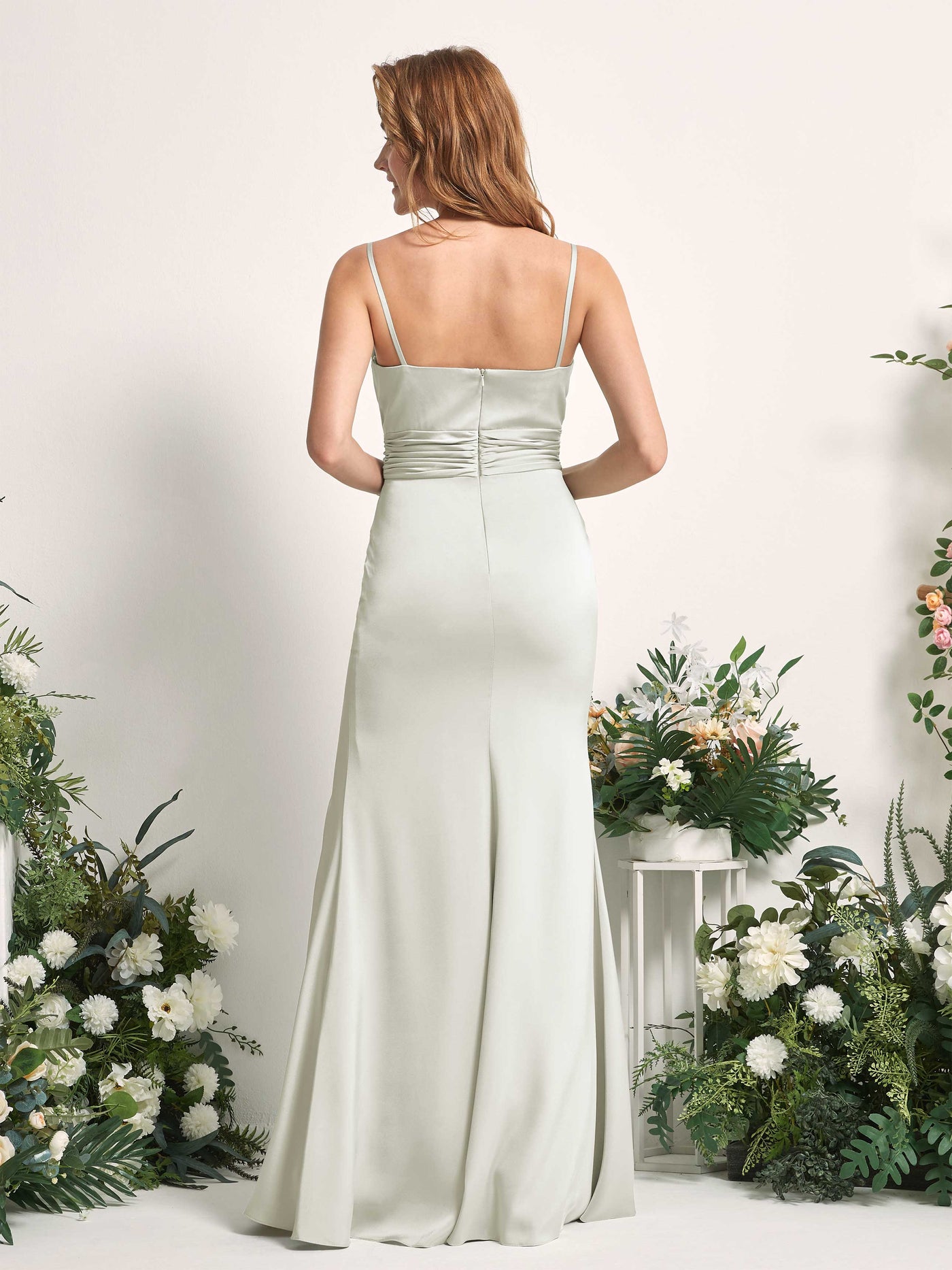 Ivory Bridesmaid Dresses Bridesmaid Dress Mermaid/Trumpet Satin Spaghetti-straps Full Length Sleeveless Wedding Party Dress (80226376)#color_ivory