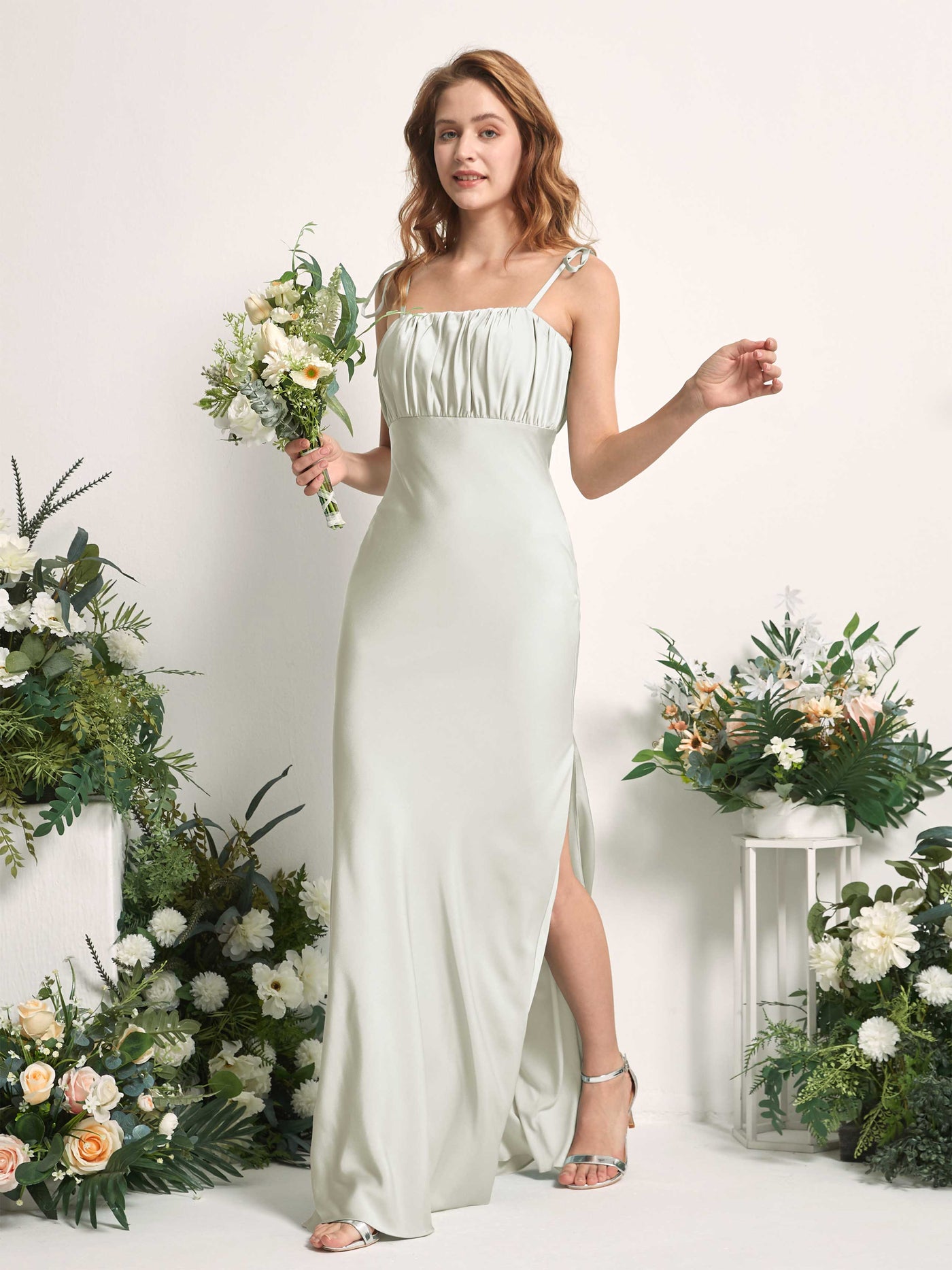 Ivory Bridesmaid Dresses Bridesmaid Dress Mermaid/Trumpet Satin Spaghetti-straps Full Length Sleeveless Wedding Party Dress (80225476)#color_ivory