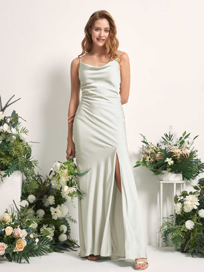 Carlyna Miranda Mermaid Ivory Satin Bridesmaid Dress Maxi Sleeveless Cowl Neck Dress Front View #color_ivory