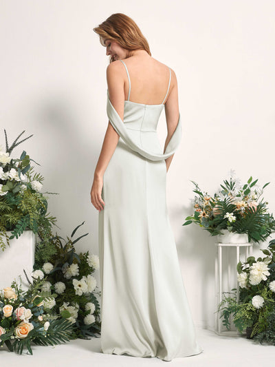 Carlyna Freya Mermaid Ivory Satin Bridesmaid Dress Maxi Sleeveless V-Neck Dress Back View #color_ivory