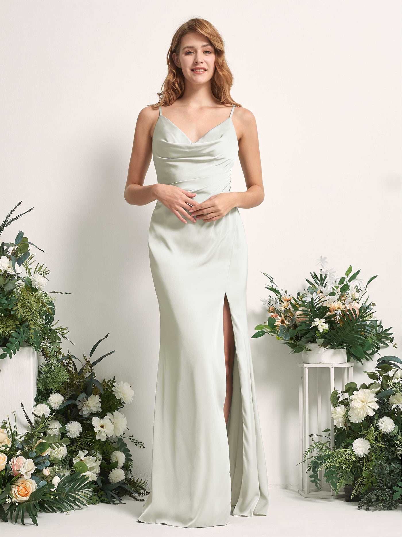 Ivory Bridesmaid Dresses Bridesmaid Dress Mermaid/Trumpet Satin Spaghetti-straps Full Length Sleeveless Wedding Party Dress (80225976)#color_ivory