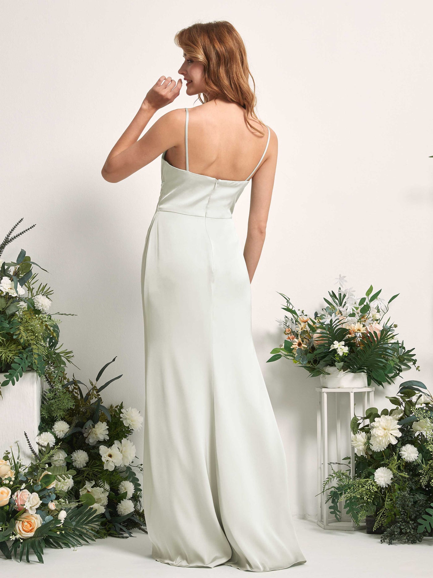Ivory Bridesmaid Dresses Bridesmaid Dress Mermaid/Trumpet Satin Spaghetti-straps Full Length Sleeveless Wedding Party Dress (80225976)#color_ivory