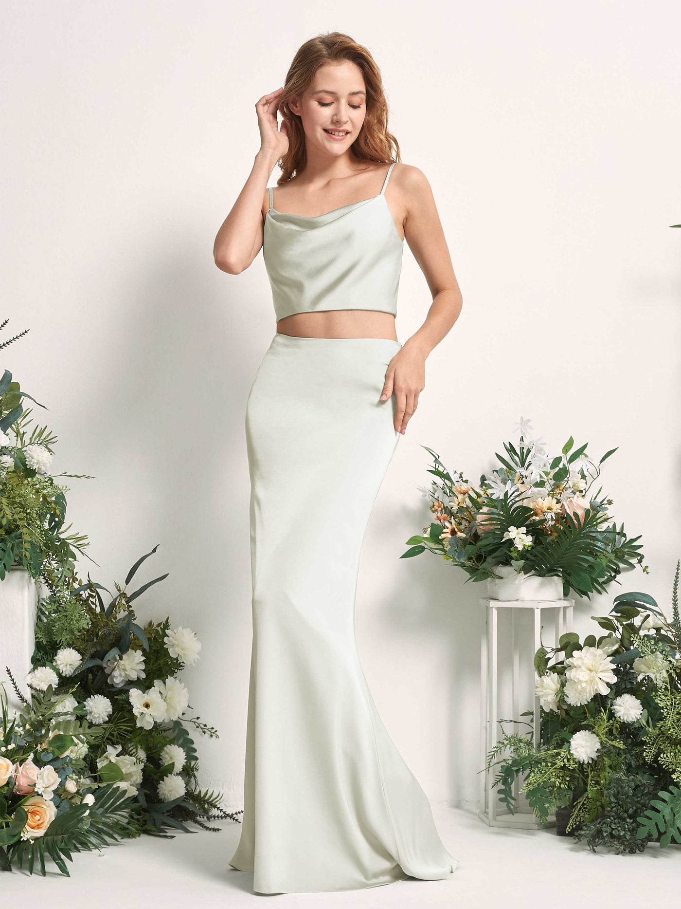 Ivory Bridesmaid Dresses Bridesmaid Dress Mermaid/Trumpet Satin Spaghetti-straps Full Length Sleeveless Wedding Party Dress (80226276)#color_ivory