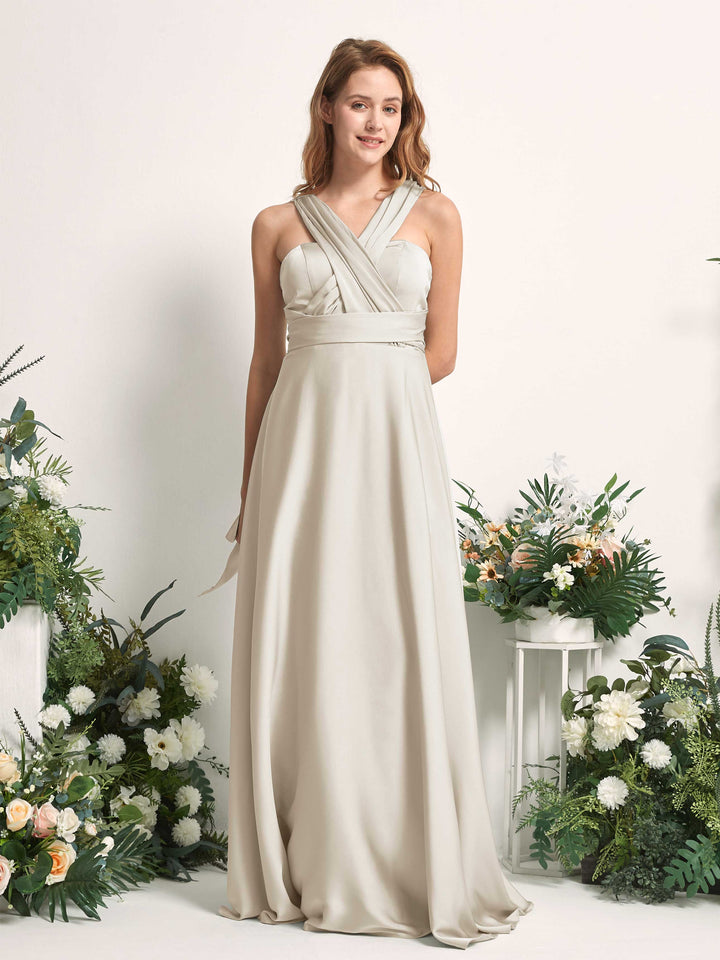 Champagne Bridesmaid Dresses Bridesmaid Dress A-line Satin Halter Full Length Short Sleeves Wedding Party Dress (81226404)