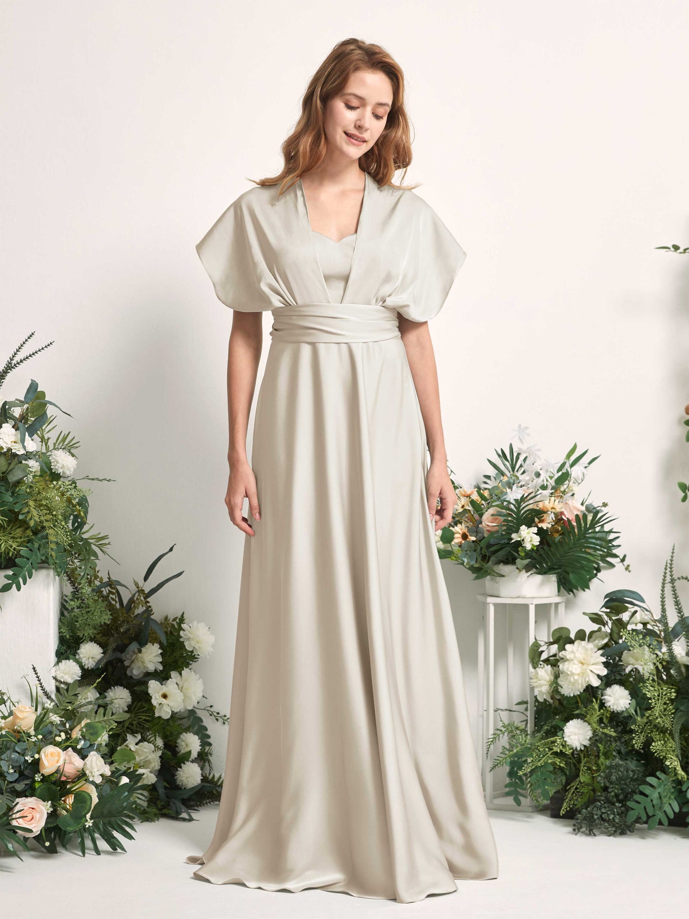 Champagne Bridesmaid Dresses Bridesmaid Dress A-line Satin Halter Full Length Short Sleeves Wedding Party Dress (81226404)#color_champagne