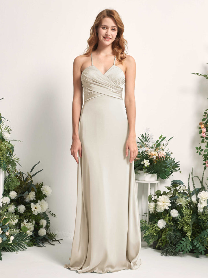 Champagne Bridesmaid Dresses Bridesmaid Dress A-line Satin Spaghetti-straps Full Length Sleeveless Wedding Party Dress (80225704)