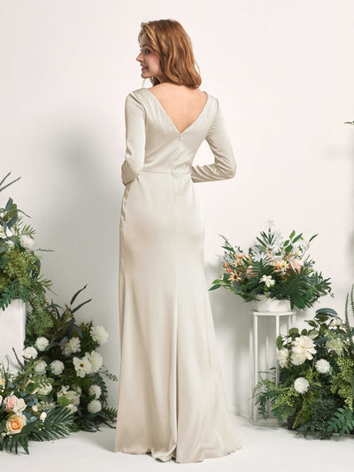 Carlyna Alicia Mermaid Champagne Satin Bridesmaid Dress Maxi Long Sleeve V-Neck Back View #color_champagne