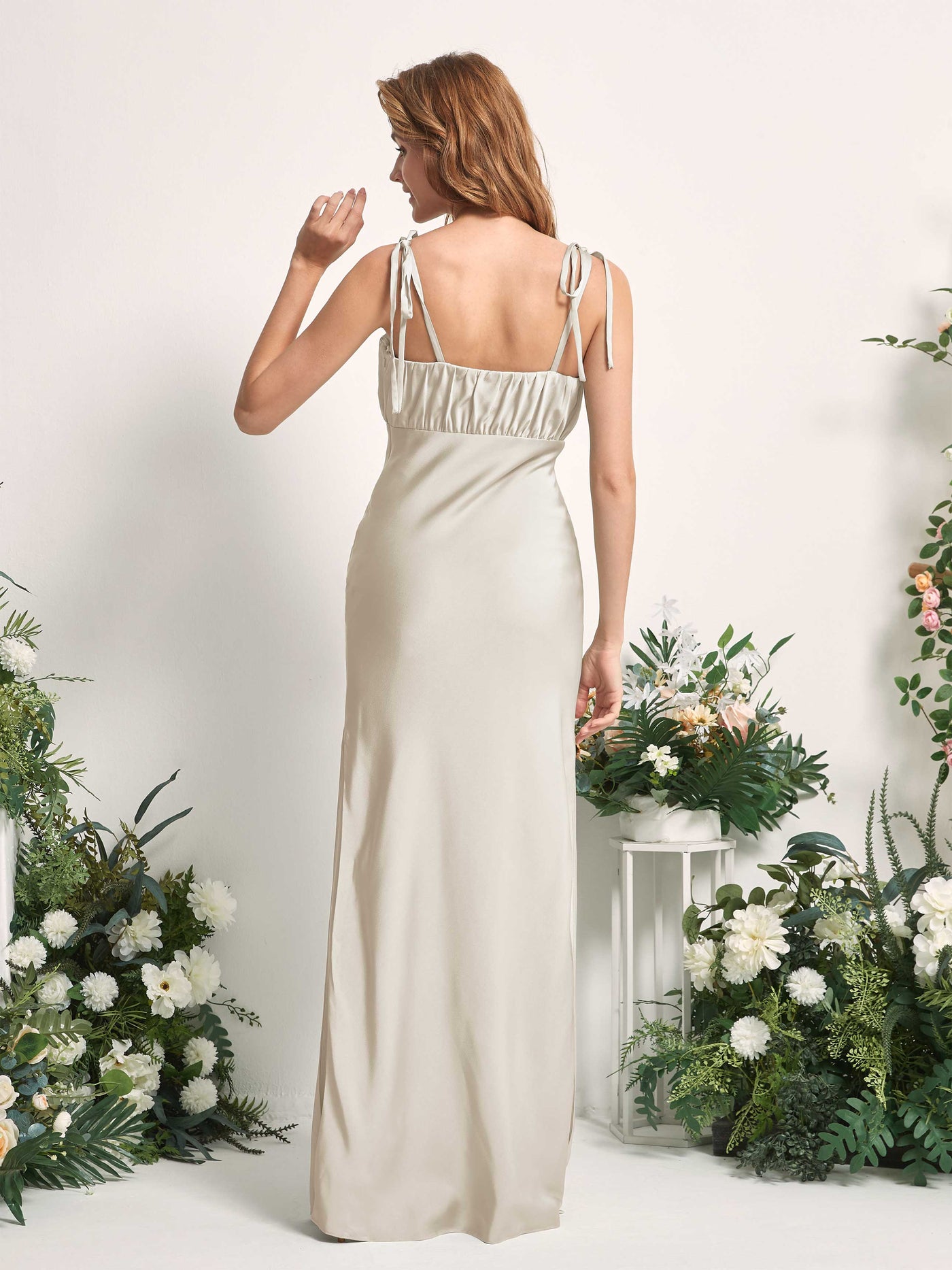 Champagne Bridesmaid Dresses Bridesmaid Dress Mermaid/Trumpet Satin Spaghetti-straps Full Length Sleeveless Wedding Party Dress (80225404)#color_champagne