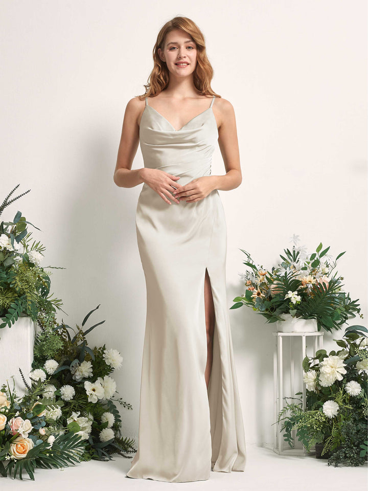 Champagne Bridesmaid Dresses Bridesmaid Dress Mermaid/Trumpet Satin Spaghetti-straps Full Length Sleeveless Wedding Party Dress (80225904)
