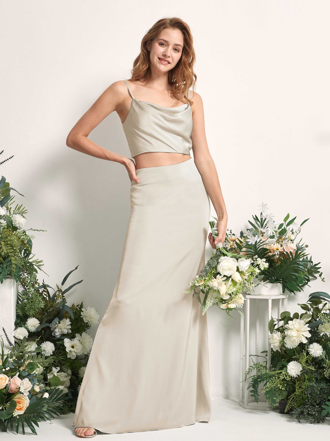 Champagne Bridesmaid Dresses Bridesmaid Dress Mermaid/Trumpet Satin Spaghetti-straps Full Length Sleeveless Wedding Party Dress (80226204)#color_champagne