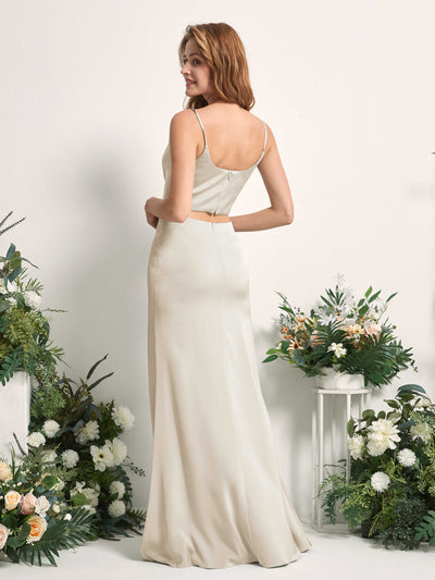 Carlyna Felicity Two-Piece Champagne Satin Bridesmaid Dress Maxi Sleeveless Cowl Neck Dress Back View #color_champagne