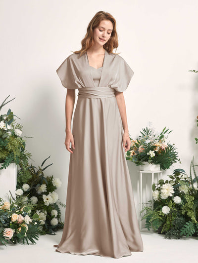 Carlyna Mirabelle Convertible Taupe Satin Bridesmaid Dress Maxi Sleeveless Sweetheart Dress Side View 4 #color_taupe
