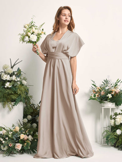 Carlyna Mirabelle Convertible Taupe Satin Bridesmaid Dress Maxi Sleeveless Sweetheart Dress Side View 5 #color_taupe