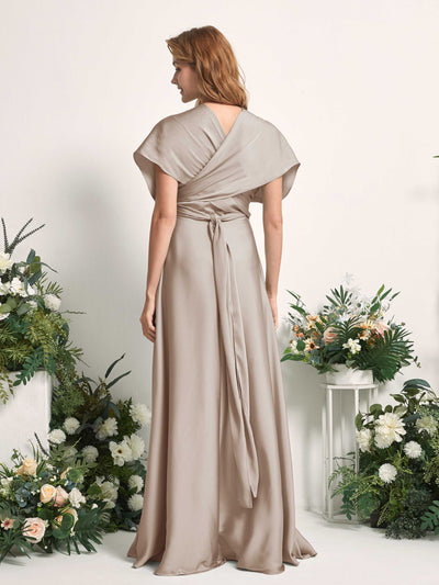Carlyna Mirabelle Convertible Taupe Satin Bridesmaid Dress Maxi Sleeveless Sweetheart Dress Side View 6 #color_taupe