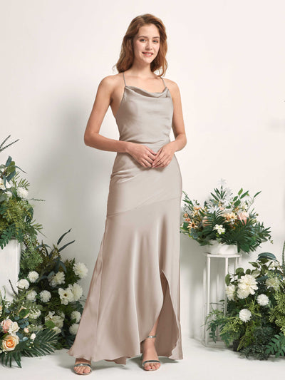 Carlyna Florence Mermaid Taupe Satin Bridesmaid Dress Maxi Sleeveless Cowl Neck Dress Side View 2 #color_taupe